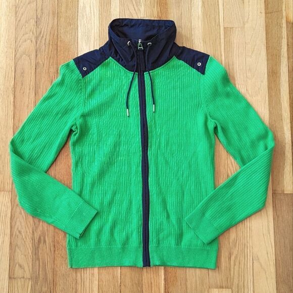 Lauren Active Ralph Lauren green ribbed knit sweater full zip - Picture 1 of 3